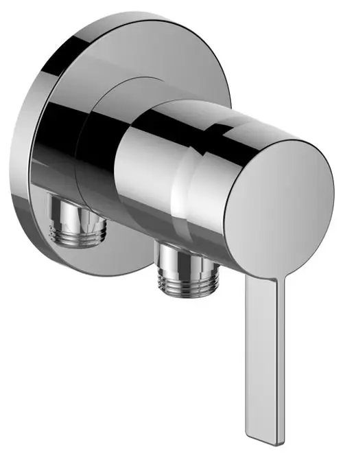 Verchromter Wandmischer von Keuco mit einem Schlauchanschluss und runder Form. Struktur aus hochwertigem Material, geeignet für moderne Badezimmer.